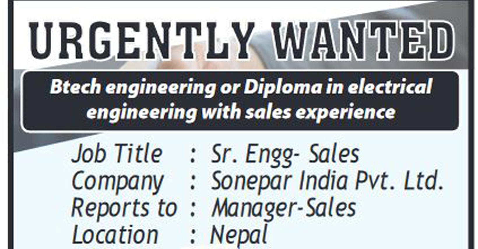 Sr. Engg – Sales - Job in Nepal - Sonepar India Pvt. Ltd. - Merorojgari