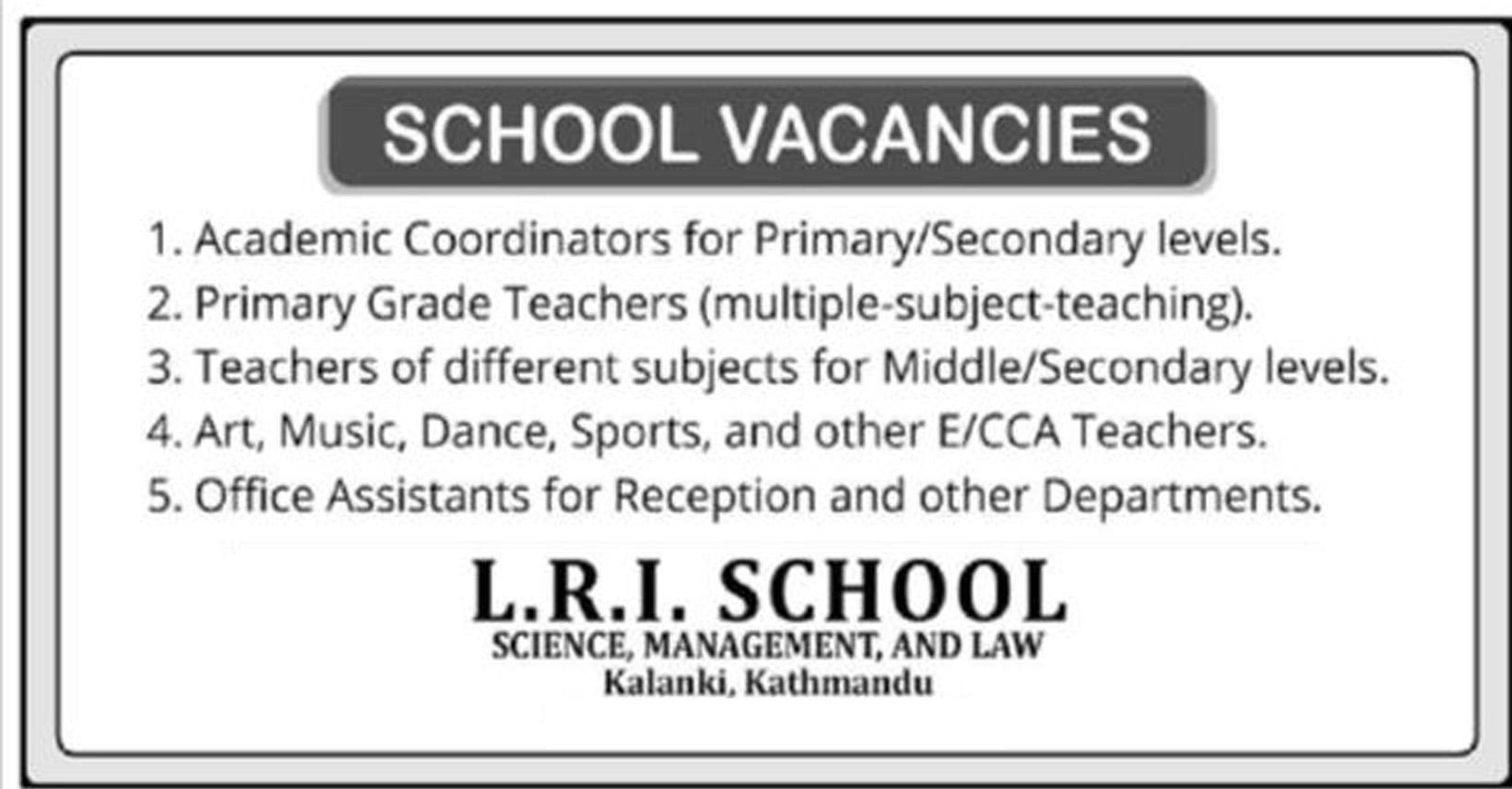 Office Assistants, E/CCA Teachers, Middle Secondary Level Teachers ...