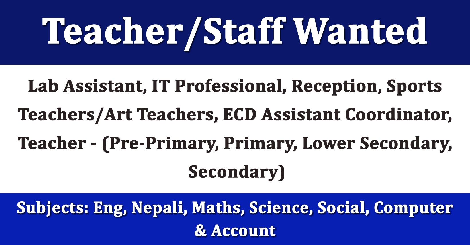 Lab Assistant, IT Professional, Reception, Sports Teachers/Art Teachers ...